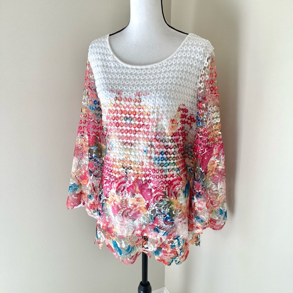 Soft Surroundings Flores Top Floral Lace Crochet Knit Boho Size XL - Picture 3 of 9